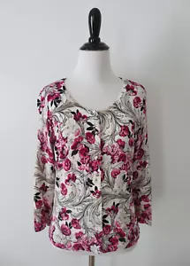White House Black Market Floral 3/4 Sleeve Cardigan Top Scoop Neck Small - Picture 1 of 9