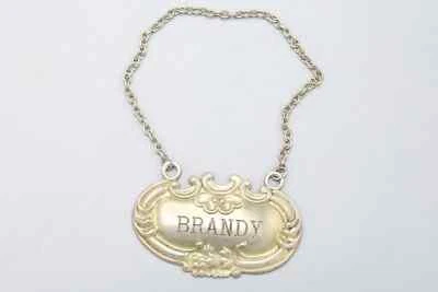 Etiqueta de licor americana vintage de plata esterlina, accesorio para botella de brandy, vajilla Foto 1 de 2