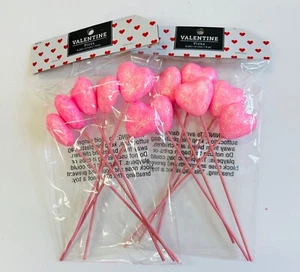 12 Pink Glitter Hearts Valentine's Day Floral Picks Crafts Party Supply - Picture 1 of 1