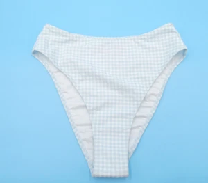 Victorias Secret Small White Blue Checker Hi-Waisted Brazilian Bikini Bottom New - Picture 1 of 7