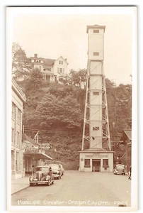 RPPC Städtischer Aufzug, Oregon City, OR Straßenszene 1940er Vintage Postkarte - Bild 1 von 2