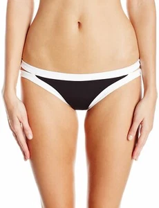 Seafolly Women's Block Party Brazilian Low Rise Bikini Bottom Swimsuit 6 Black - Picture 1 of 2