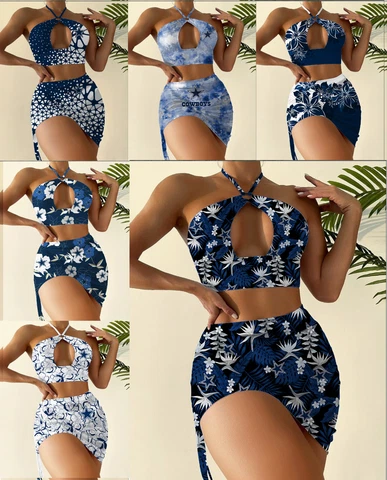 Dallas Cowboys 2 Piece Halter Neck Bikini Set Slim Cutout Swimsuit Sexy Bodycon Cover