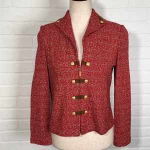 St. John Blazer Women 4 Red Gold Jacket Faux Suede Career Party USA - Picture 1 of 11