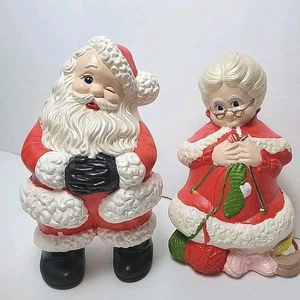 Vintage Mr & Mrs Santa Claus Atlantic Form Keramik Figuren 8" zwinkernd stricken GUC - Bild 1 von 20