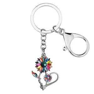 Cute Sunflower Keychain Pendant Keyrings for Summer Birthday Wallet Bag Charms - Picture 1 of 8