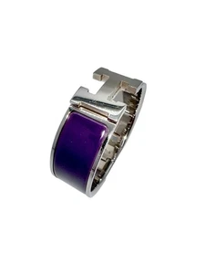 Pulsera Hermés Clic Clac H Plata Púrpura Brazalete Ancho Unisex Acero Inoxidable... - Imagen 1 de 8