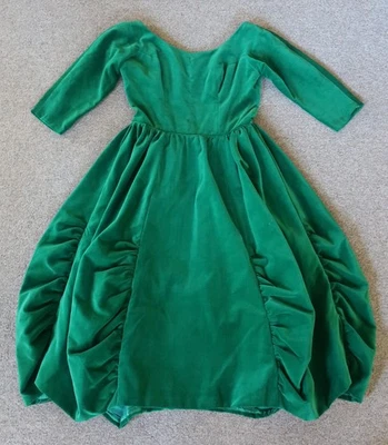 Vintage Green Velvet Evening Dress Size Medium? 1950s 1960s Poof Bubble Skirt - Image 1 of 4