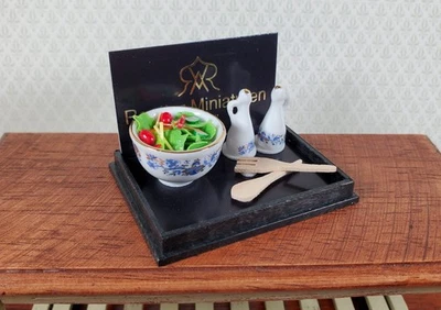 Dollhouse Salad Serving Set by Reutter Porcelain Blue Onion Design 1:12 Scale - Image 1 of 3