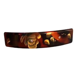 1980s Brown Floral Rhinestone Hair Barrette 4” - Picture 1 of 3