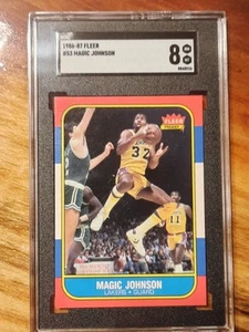 1986 FLEER BASKETBALL #53 MAGIC JOHNSON SGC 8 - Picture 1 of 2