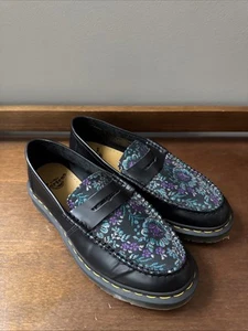 Dr. Martens Penton Floral Loafers Black Leather Jacquard Slip On Shoes Sz 10 NEW - Picture 1 of 13
