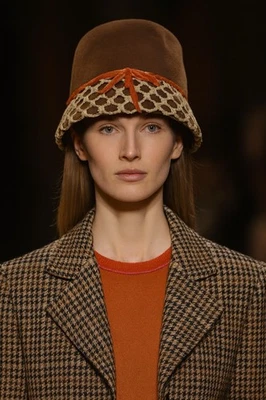 Vintage Halle Bros. Co. Cloche Hat – Made in France – Brown Felt & Crochet Mesh - Image 1 of 4