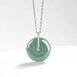Myanmar Jadeíta Donut Colgante Collar Piedra Plata 925 Jade Birmano - Imagen 1 de 8