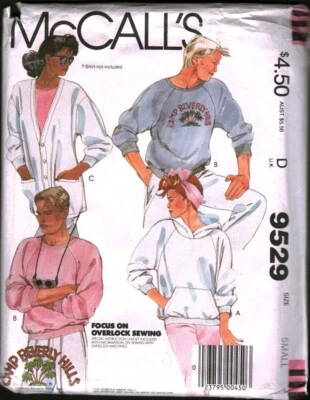 9529 Vintage McCalls Patrón de Costura Misses Hombres Prendas para el torso Cardigans Años 80 Fuera de Stock Coser Foto 1 de 2