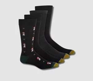 $20 Gold Toe Men's Black Holiday Hound 4-Pair Pack Crew Socks Size 6-12 - Picture 1 of 1