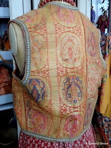 Gilet Lampas seta antico tessuto ottomano 16° XVII secolo filo metallo Uzbekistan - Foto 1 di 16