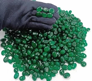 Natural Green Emerald OVAL Shape lot 500 CT Certified Faceted Gems N4 - Picture 1 of 8