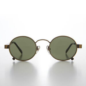 Okrągłe przemysłowe steampunkowe vintage okulary przeciwsłoneczne antyczne złoto / zielony obiektyw - rankin