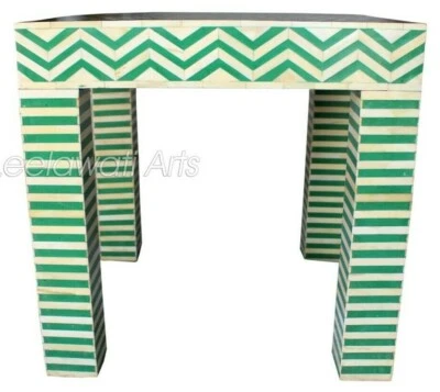 Indian Handmade Zig Zag Design Bone Inlay Side Stool Blue - Image 1 of 4
