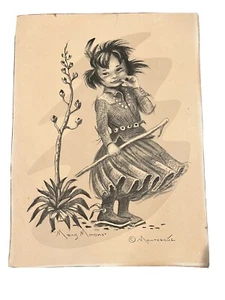 Vintage Print Many Moons by Monteague Flag Native American Girl - Picture 1 of 6