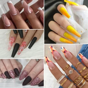 24 Medium/ Long False Nails Manicure Fake Tips Press On Full Cover Nails - Picture 1 of 22