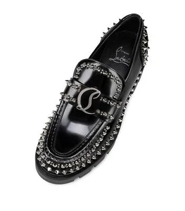 Christian Louboutin CL MOC LUG SPIKES FLACH Leder Halbschuhe Mokassin Schuhe $ 1395 - Bild 1 von 21