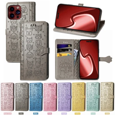 For iPhone 16 15 14 13 Pro Max 12 Pro XR Cute PU Leather Flip Wallet Phone Case - Image 1 of 3