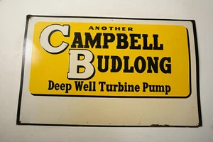 Letrero de hojalata Campbell Budlong (HSE/UD3) de colección bomba de turbina de pozo profundo de 24" x 15" - Imagen 1 de 8