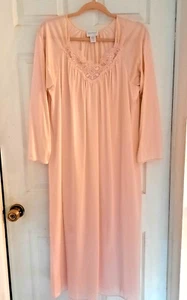 Shadowline Pink Night Gown Size M Long Sleeve Nylon Lace Inset - Picture 1 of 5