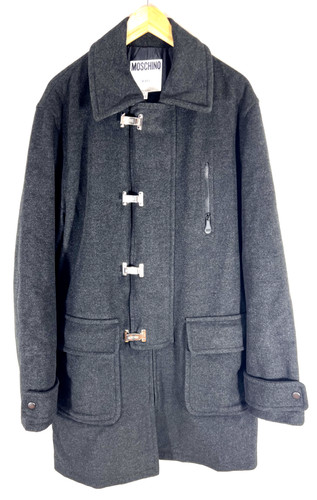 MOSCHINO Trench Uomo Lana Grigia Made in Italy Contrassegnato come 38US