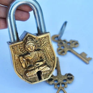 Old rare Padlock Buddha carving Antique working lock mid century modern altar - Picture 1 of 9