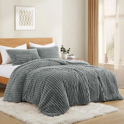 Super Soft Warm Fluffy Fleece Flannel Comforter Sets Faux Fur Bed Blanket 300gsm - Image 1 of 4