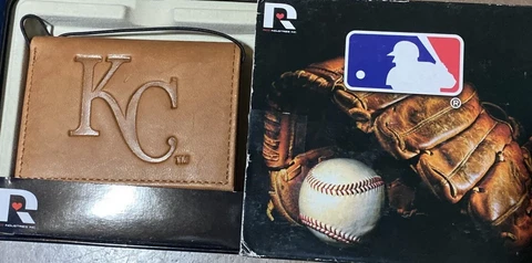 Kansas City Royals MLB Team Logo Embossed Brown Leather Trifold Wallet Cowhide Cover