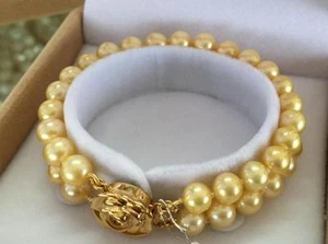 7.5" 9-10mm natural south sea gold golden round pearl bracelet 3022 - Picture 1 of 3