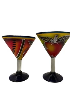 Mundgeblasenes & handbemaltes mexikanisches Glas Martini Kobalt groß 7,5” & 6,75” Set - Bild 1 von 5