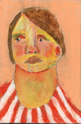 Woman Portrait Painting 4x6 Naive Original Affordable Expressive Original Art - Image 1 of 4