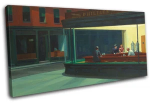 Edward Hopper Night Hawk Vintage SINGLE CANVAS WALL ART Picture Print - Picture 1 of 1