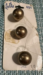 Sewing Buttons-3 Gold Tone Metal Ball Round LAVIE on Tattered Card Vintage 5/8" - Picture 1 of 3