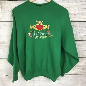 Vintage Irish Sweater Emerald Isle Size Small Claddagh Green Embroidered Unisex - Picture 1 of 7