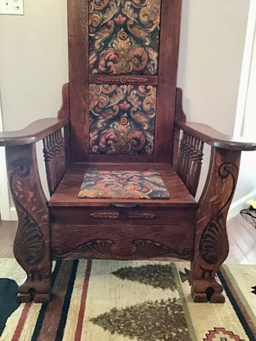 ANTIQUE AMERICAN EARLY 19 c.OAK HALL TREE w/ CLAW FEET/TIGER OAK/HAND CARVED Cover