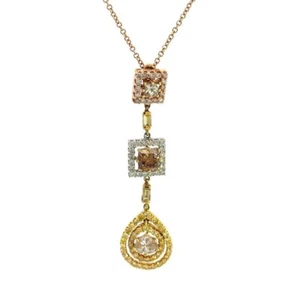 Diamonds Necklace Fancy Yellow & Colored 1.80ct 18k Gold 3 Tier Pendant - Picture 1 of 8