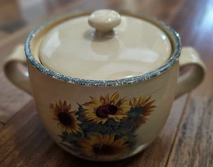 Sunflower Bee Home & Garden Party Stoneware Open Handles w/Lid 7In - Picture 1 of 10