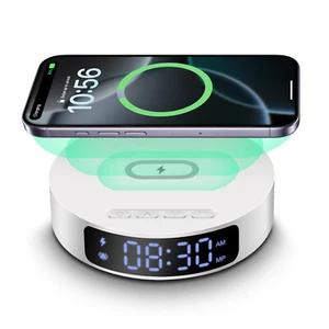 Digitaler Wecker Mit Ladestation 15W Kabelloses Ladegerät Für iPhone 16 Samsung - Picture 1 of 14
