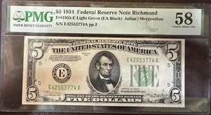 PMG $5 1934 Federal Reserve Note Richmond - Picture 1 of 2