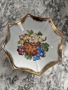 Ciotola superiore smerlata 8 lati design frutta dipinta a mano vintage bordo oro Giappone - Foto 1 di 4