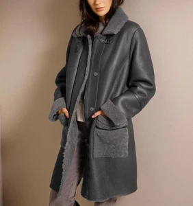 Mainpol Damen Winter Mantel Lammfell Jacke Aus Leder Grau Neu - Bild 1 von 5