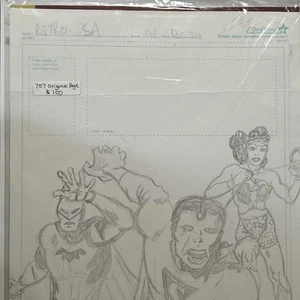 Retro JSA Pin-up Original Pencil Art - Signed - Avengers Homage -Superman Batman - Picture 1 of 8