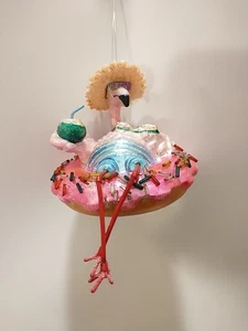 New Beach Bum Santa on Holiday in a flamingo float tropical drink Ornament - Picture 1 of 5