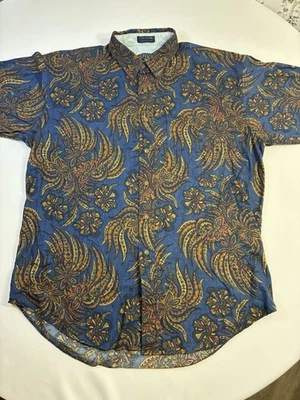 Camisa Chaps Ralph Lauren Para Hombre L 90s Paisley Floral Abotonada Azul Algodón Foto 1 de 4